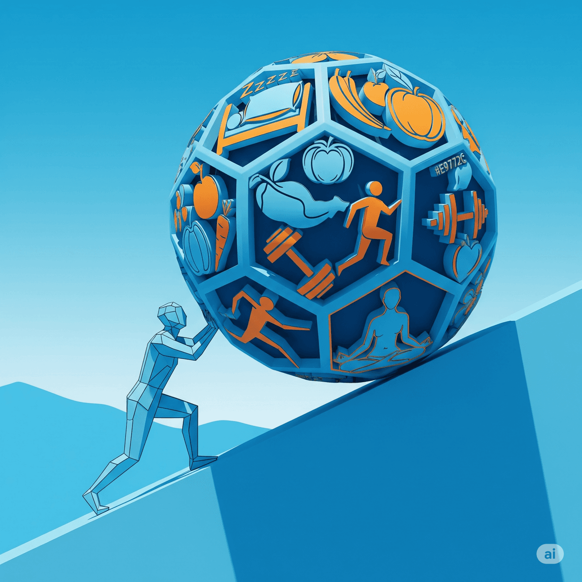 A person struggling to push a large boulder representing difficult habits.